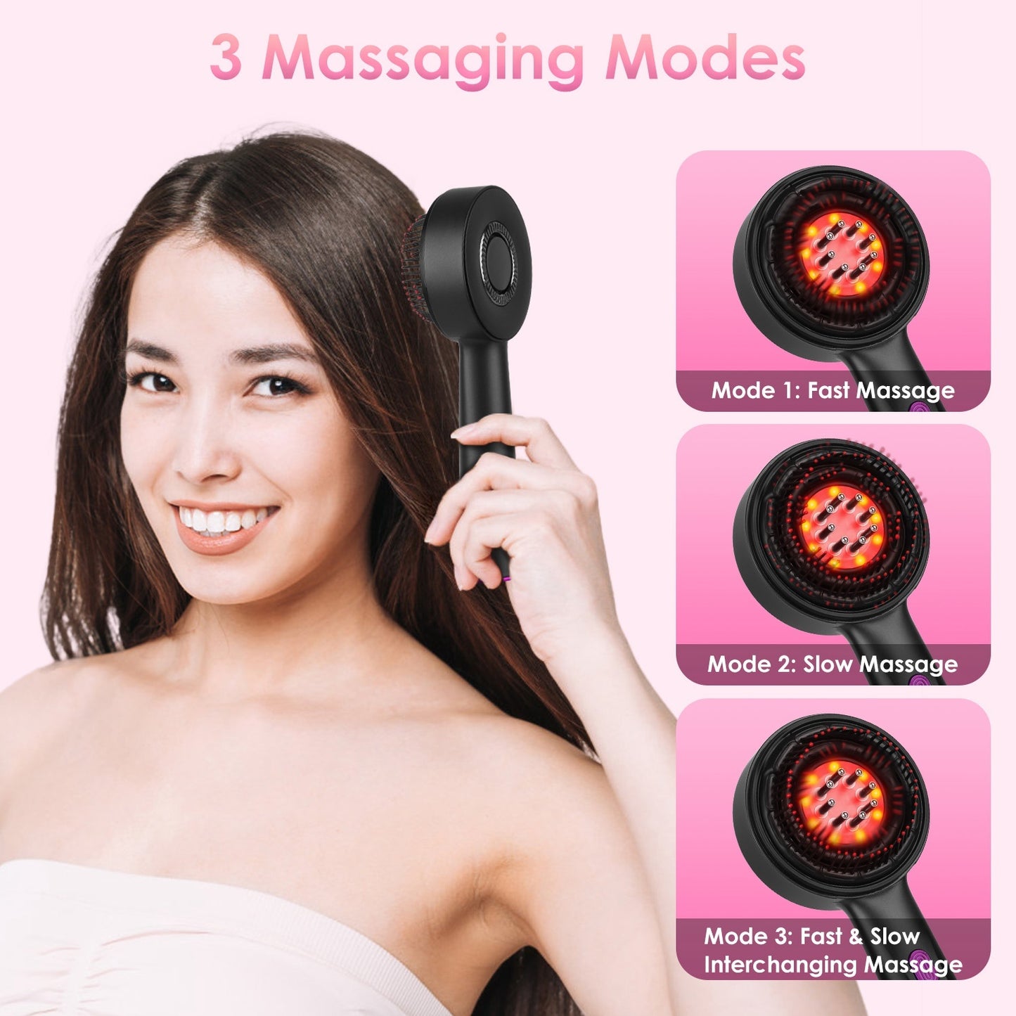 Waterproof 3-in-1 Red Light Hair Oil Applicator Scalp Massager Brush