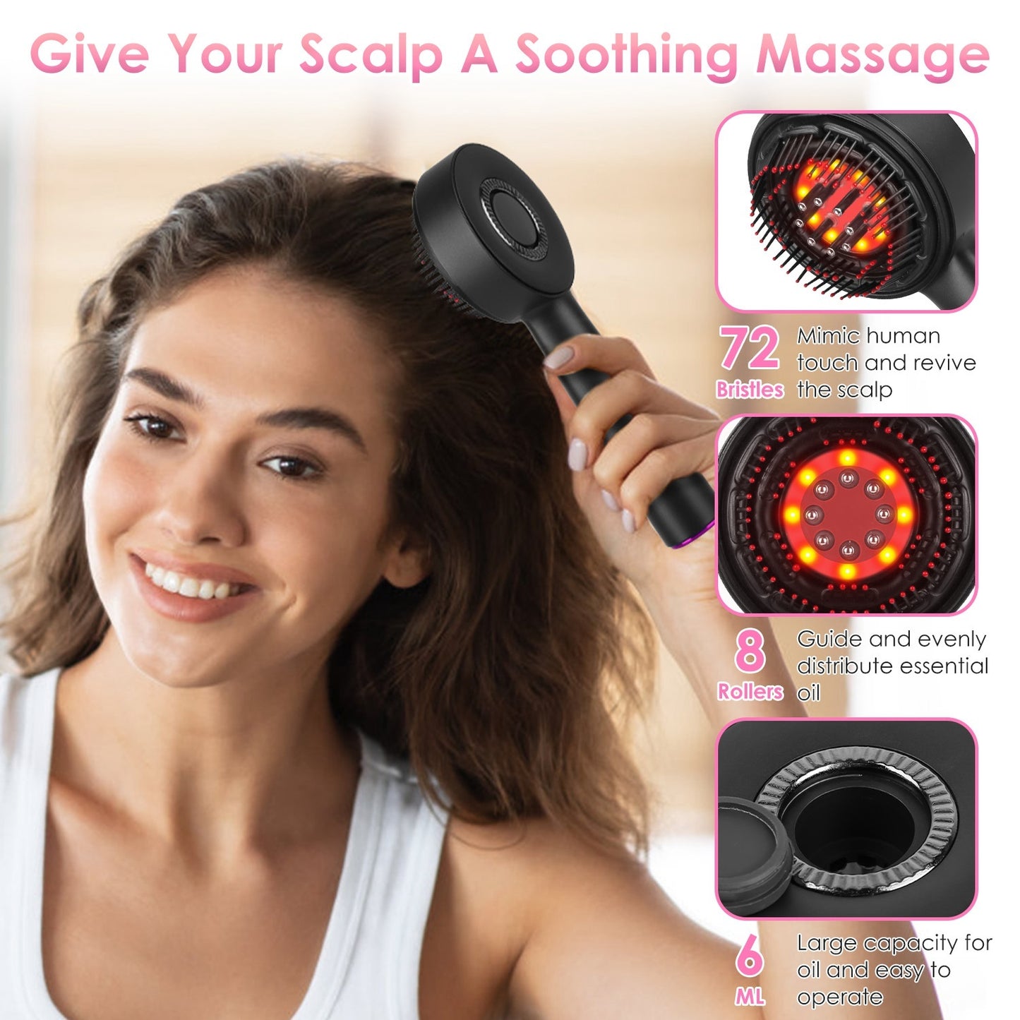 Waterproof 3-in-1 Red Light Hair Oil Applicator Scalp Massager Brush