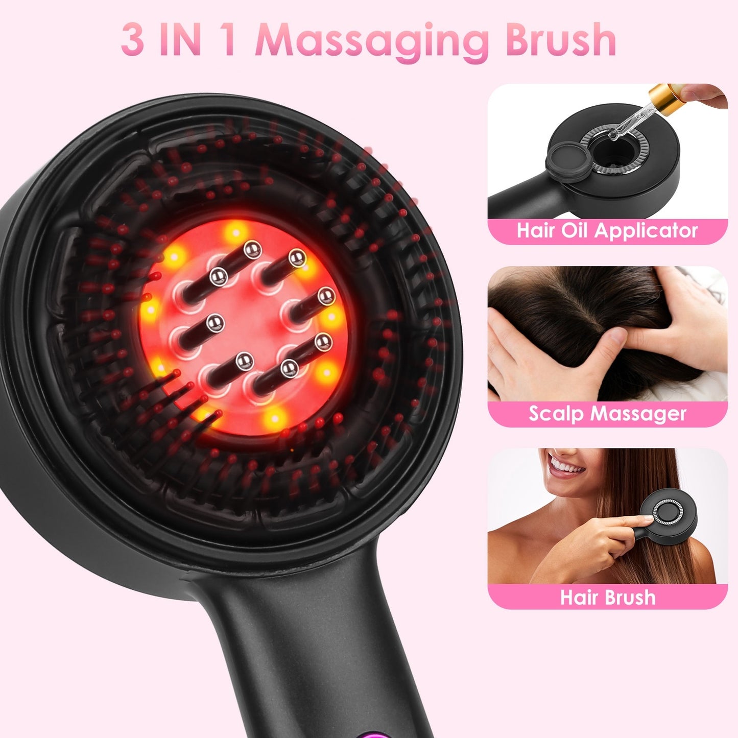 Waterproof 3-in-1 Red Light Hair Oil Applicator Scalp Massager Brush