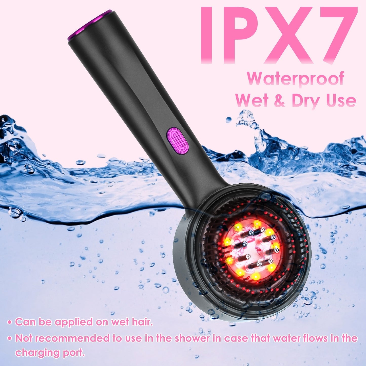 Waterproof 3-in-1 Red Light Hair Oil Applicator Scalp Massager Brush